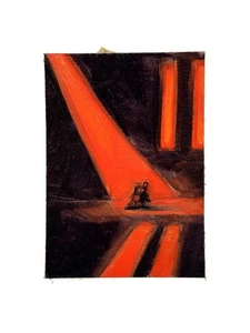 Aceo Original Art Card Oil Painting Liminal Space Dream Dark Red Halloween Mikah - Picture 1 of 5
