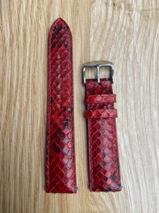 Size 22mm/18mm, Leather/Skin Snake Watch Strap Band Dark Red, Custom Strap. - Picture 1 of 12