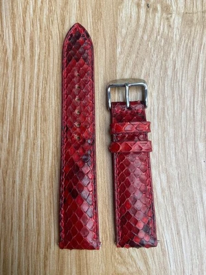 Size 22mm/18mm, Leather/Skin Snake Watch Strap Band Dark Red, Custom Strap. - Image 1 of 4