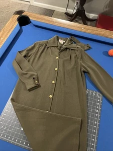 Maxi Vestido Vaina Orvis De Colección Talla 8 Verde Ejército Dorado Botón Tejido Boho Campesino  - Imagen 1 de 10