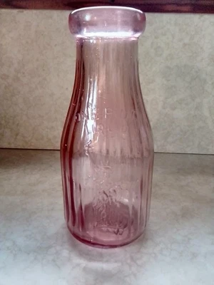 Vintage Pink Ribbed Glass Liberty Milk Co Bottle 1 Pint - Image 1 of 4