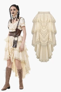 Dark In Love Women Ivory Vintage Steampunk Gothic Ruffled Layered High-Low Skirt - Picture 1 of 19