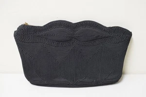 VINTAGE 1930s/40s Black "Genuine Corde" Rayon Purse Clutch 9" x 6" - Picture 1 of 5