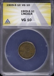 1909 S 1C Lincoln Wheat Cent ANACS VG 10 Very Good - Picture 1 of 4