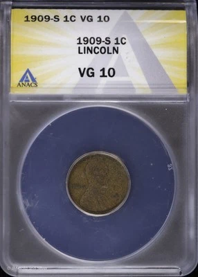 1909 S 1C Lincoln Wheat Cent ANACS VG 10 Very Good - Image 1 of 4