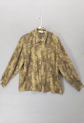 Blusa Le Caviar Mujer XL Marrón Estampado Cocodrilo Manga Larga Botón Delantero Informal Foto 1 de 4
