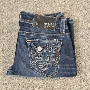 Mek Denim Damen Jeans Größe 29x31 Boulder Boot Cut Verziert Distressed Y2K - Bild 1 von 8