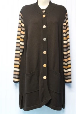 Bob Mackie Wearable Art Cárdigan Largo Negro Suéter con Mangas a Rayas 1X Foto 1 de 3