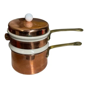 Nor Pro Kupfer Doppelkessel & Porzellan ausgekleidet Metall Vintage - Bild 1 von 10