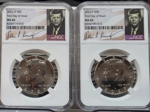 2025 P D KENNEDY NGC MS66 HALF DOLLAR 2 COIN SET FIRST DAY ISSUE (As Pictured)% - Picture 1 of 3