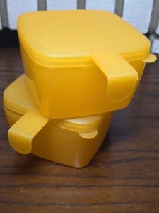 Tupperware Forget Me Not Hanging Cheese Keeper Container Yellow VTG Set Of 2 - Picture 1 of 15
