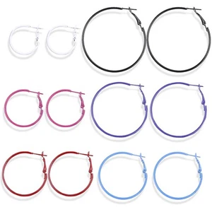 6 Pairs 80s Big Hoop Earrings Sets Colorful Stainless Steel Retro Neon Dangle Dr - Picture 1 of 9