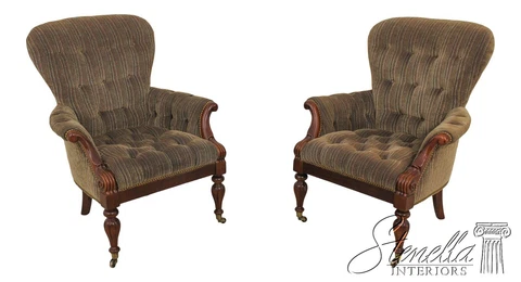 59876EC: Pair HICKORY CHAIR CO Tufted upholstered Regency Parlor Chairs Cover