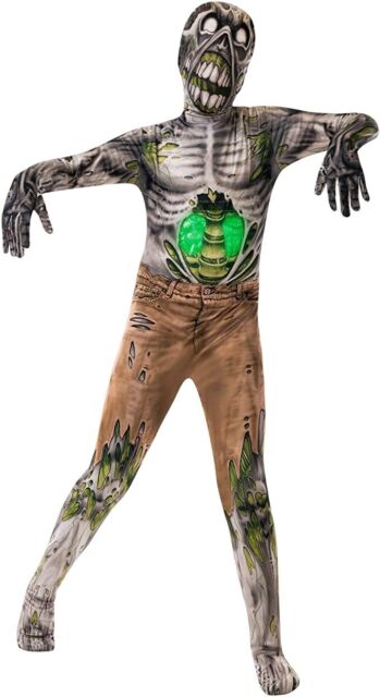 Fantasia Halloween Menino Esqueleto Zumbi Caveira Verde Luxo - 7