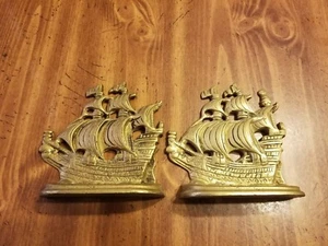 Ship Bookends Book Ends Set of 2 Spanish Galleon Heavy Metal Brass Vintage - Picture 1 of 6