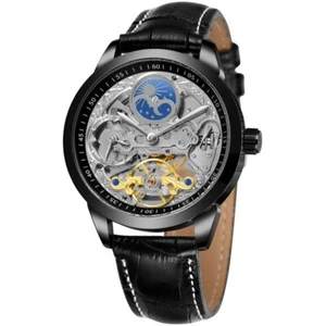 Mens Automatic Leather Wrist Watches Leather Strap Self-Winding Mechanical Punk - Picture 1 of 20