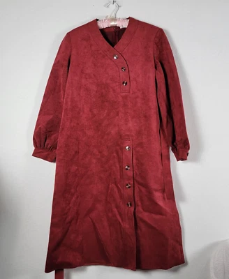 Vintage Mollie Parnis Union Made Burgundy Ultra Suede Midi Dress Size 16 Buttons - Image 1 of 4