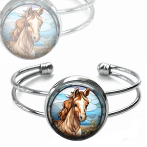 Pulsera Caballo Pony Vidrio Imitado Estampado Artístico Kentucky Derby Regalo Ecuestre - Imagen 1 de 3