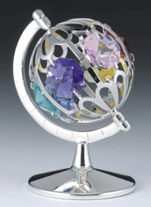 Globe FIGURINE - FREE STANDING SILVER PLATED WITH COLOR AUSTRIAN CRYSTALS - Picture 1 of 1