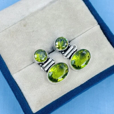 Peridot Gemstone 925 Sterling Silver Handmade Party  Were Earring For Gift - Image 1 of 4
