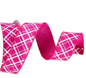 Fuchsia Pink Plaid 1.5" by 2 yd Thin White Line Pattern Spring Easter Summer - Bild 1 von 2