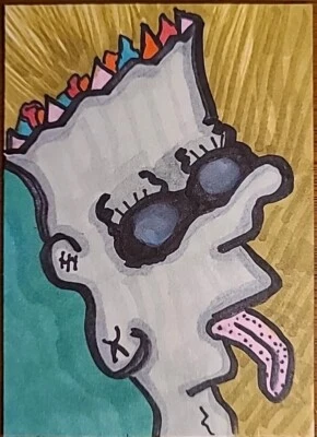 Original Art Aceo Paintings Low Brow Native Rez Trip BartO Mushrooms Heady Comic - Image 1 of 4