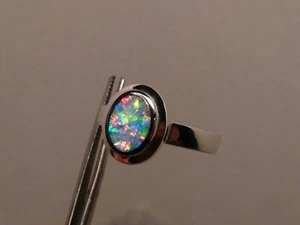 Mehrfarbiger Opal Ring - Massiver Edelstein Australischer Opal 0,925 Silber Größe 11,25 USA - Bild 1 von 10