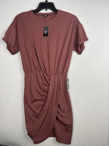 Express Dress Women’s S Brown Crew Neck Short Sleeve Draped T-Shirt Wrap 4120 - Picture 1 of 12
