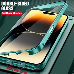 Case For iPhone 15 14 13 Pro Max 12 Double Tempered Glass Buckle Metal 360 Cover - Picture 1 of 18
