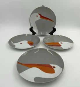 Set of 4 Vintage Fitz and Floyd Birds of a Feather Gray Salad Plates 1977 - Picture 1 of 9