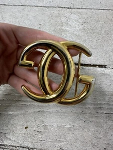 Vintage Gucci Large Monogrammed Brass Belt Buckle - Picture 1 of 8
