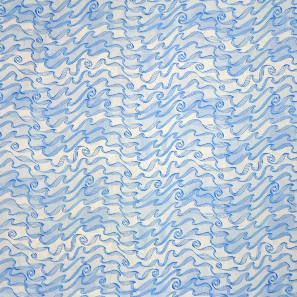 Nautical Fabric - Adventurers Blue & White Wave  by Blend - Cotton YARD - Image 1 of 1