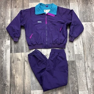 VINTAGE Columbia Ski Jacket & Pants Womens Large 2 Piece Snow Suit Purple Teal - Picture 1 of 23