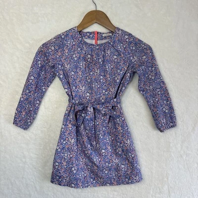 Crewcuts by J. Crew Girls  Blue/orange Floral Print Long Sleeve Mini Dress Sz 7 - Image 1 of 4