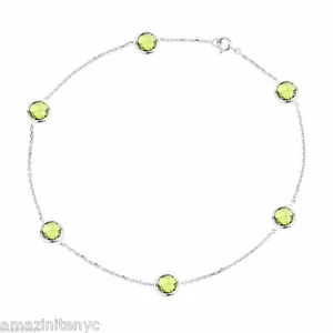 14K White Gold Anklet Bracelet With Peridot Gemstones 10.5 Inches - Picture 1 of 1
