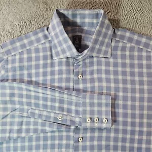 Robert Talbott Dress Shirt Men Medium Trim Fit Long Sleeve White Blue Plaid - Picture 1 of 11