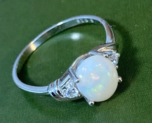 White Opal Ring Genuine Australian Solid Opal 9 x 7 mm - Sizes 6 to 10 US - Picture 1 of 3