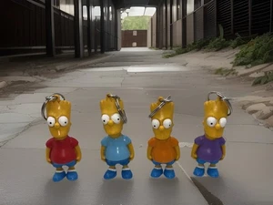 Lotto portachiavi vintage Bart Simpson Simpson portachiavi (4) rosso blu arancione viola 3 pollici - Foto 1 di 5
