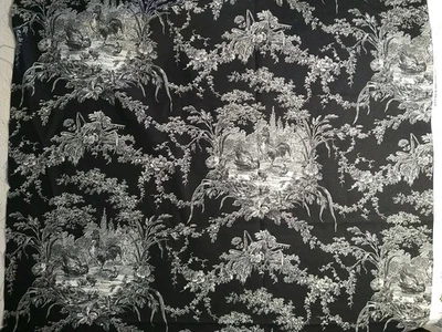 REMNANT Waverly Home Decor French Country Black Toile La Petite Ferme 1Yd 14" + - Image 1 of 4