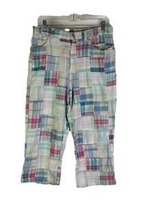 Vintage 90s Lauren Ralph Lauren Womens 10 Rainbow Madras Plaid Patchwork Pants - Picture 1 of 9