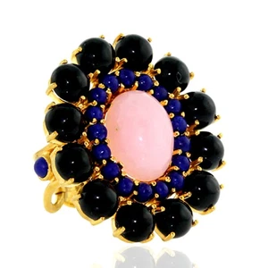 Fantastico anello in oro giallo 18 kt con pietre preziose in onice nera opale... - Foto 1 di 6