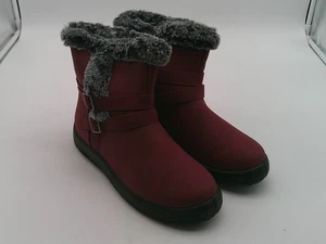 Faux Fur Lined Boots Womens Size 11 Red Ankle Winter Zip Buckle Casual - Picture 1 of 10