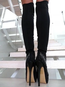 Lavie Original Tacones Altos Sobre la Rodilla OTK Botas de Plataforma Negro 37 - Imagen 1 de 11