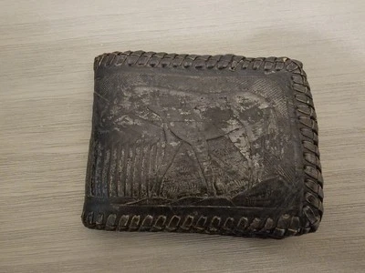 Cartera plegable de cuero vintage de vaquero para hombre Foto 1 de 4