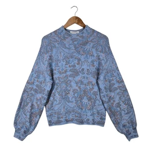 By Anthropologie Beatriz Mock Neck Sweater M Blue Silver Metallic Lurex Edition - Picture 1 of 16
