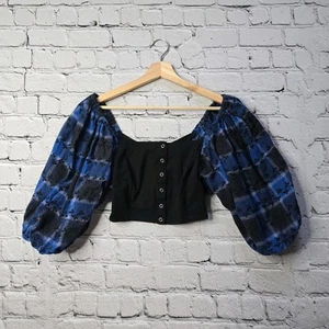 Urban Outfitters UO Belmont kariertes Puffärmel bauchfreies Oberteil Puffösenärmel Medium - Bild 1 von 10
