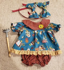 16" Girl's Cabbage Patch Doll Outfit Dress Panties / Bloomers Sunflowers Crows - Picture 1 of 3