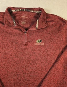 Vintage Mossy Oak  Sweatshirt Sweater Mens 2xl Red Pullover  1/4 Zip Free Hat - Picture 1 of 12
