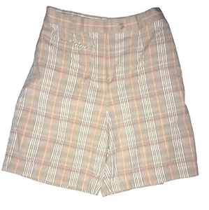 LIZ CLAIBORNE Lizsport Cotton Plaid Shorts~Orange/Yellow/Beige/Brown/White~Sz 10 - Picture 1 of 2