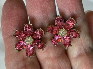 Vintage Coro Strass Ohrringe rosa & klar goldfarben Schraubverschluss EG - Bild 1 von 6